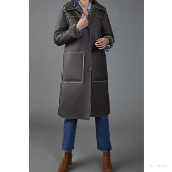 MAEVE Gray Reversible Faux Leather & Faux Fur Long Coat - Picture 2 of 16